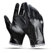 Outdoors Windproof Waterproof Leather Gloves for Women and Men Touch Screen Warm Gloves black_XL
