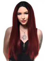 Deep Burgundy Red Long Straight Lace Front Fashion Wig