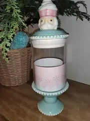 Peppermint & Pine Christmas Nutcracker Glass Candy Jar Pastels Holiday Decor