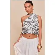 Monochrome Zebra Print Chiffon Scarf Detail Puffball, Monochrome