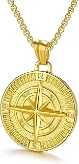 [AZFVBQL] Men's Compass Pendant Necklace Stainless Steel Navigator Forged for Male Jewelry