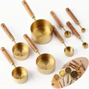 8Pcs Measuring Cups and Spoons Set - Golden Stainless Steel Measuring Cups wi...