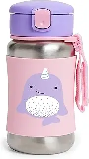 Skip Hop Toddler Sippy Cup Transition Bottle: Stainless Steel Bottle with Straw, Narwhal