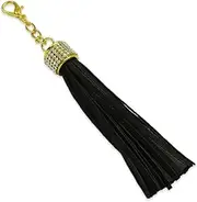 Expo International 4 PCS Joyce Rhinestone Leather Like Charm w/Lobster Clasp Tassel, Black