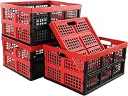 Ramddy 34 Quart Collapsible Storage Crate, Plastic Folding Basket Container Bins, 4 Pack