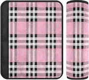 Black White Pink Checkered Plaid 2 Pack car seat Strap Pads, Release Stress to Your Neck and Shoulders, seat Belt Covers for Women for SUV Bag SUV