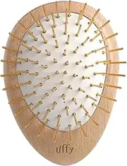 [Uffy] Acubrusher – 24K Gold-Plated Gua Sha Hair Brush - Ergonomic Scalp Massager for Dandruff & Hair Growth, Suitable for All Hair Types - Ideal Gift Choice in Beech Wood