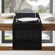 Linen Textured Border Table Runner, 14 x 48 Inch Farmhouse 14x48 Inch Black