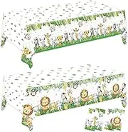 QIYANPAX 4 Pack Jungle Safari Tablecloths, Wild One Table Cover, Animals Plastic Plastic Table Cloth for Sage Green Safari Baby Shower Decorations, 108×54 Inch