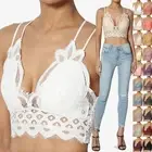 TheMogan S~3X CrossStrap Stretchy Smocked Back Crochet Lace Bralette Pad Bra Top