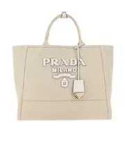 Prada Logo-Appliqué Large Top Handle Bag One size Tan / white