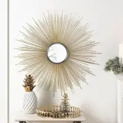 Accent Mirror Beveled Glass Edges Golden Sunburst Rays Iron Frame Wall Decor 32"