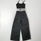 House Of Harlow 1960 Women’s Black Satin Two Pieces Set Bra Wide Pants Sz S