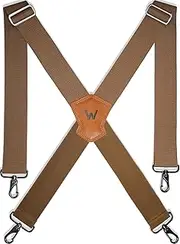 [WELKINLAND] Khaki 2Inch-Wide Suspenders, Heavy-Duty Work Suspenders Men, Big And Tall Suspenders Men for Pants, Mens Suspender Hooks Belt Loop For Jeans, Khaki