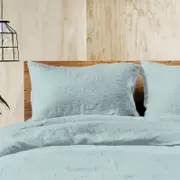 Doux Quilt Cover Set - Queen, 100% Linen, Mist