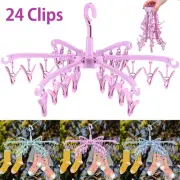 24 Clips Laundry Clothes Hanger Sock Drying Rack Rotatable Hanger Sock Plastic☪