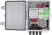 Solar Combiner Box, 4 String PV Combiner Box with Lightning Arreste, 63A Circuit Breakers and 15A Rated Current Fuse, for PV On/Off Grid Solar Panel System, IP65 Waterproof