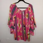 Pink Aztec Sheer Blouse Belle Wide Sleeve R. Rouge Top Women's 3X