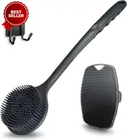 Silicone Body Scrubber 3in1 w Nylon Long Handle Anti-Slip Back Scrubber for Show