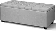 Artiss Tufted Storage Ottoman, Foot Rest Stool Bench Padded Seat Blanket Box Chest Bedroom Living Room Indoor, 97 x 41.5 x 37cm Faux Linen Fabric Open Lid Heavy Duty Large Store Space