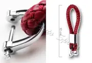 4.8" x 0.78" Red Braided PU Leather Strap Keychain Ring For Car Key Key Fob