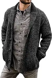 [JEShifangjiusu] Mens Shawl Collar Cardigan Sweaters Button Down Cable Knitted Sweater Causal Open Front Winter Outwear