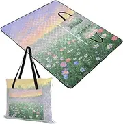 Yoogain Beach Mat Packable Grass Picnic Blankets Large for 8 to 10 Adults Spring Gifts Colorful Dream Oil Painting Garden Flowers 60x80in