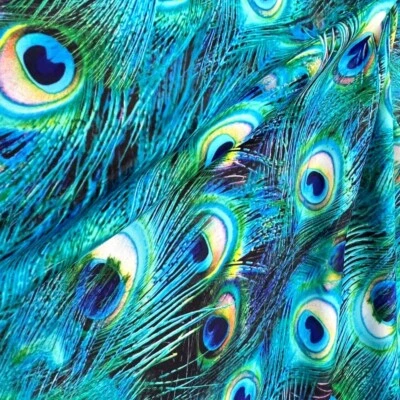 Stretch Fabric Peacock Feathers Printed Spandex by Yard for Swimwear Dancewear