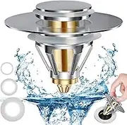 2.0 Upgraded 2-in-1 Bathroom Sink Stopper for 1.06-1.80'' Drain Holes - Chrome Pop Up Sink Drain Stopper, Push Button Stopper Replacement, Wash Basin Drain Filter Plug with Anti-Clogging Strainer