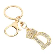 Initial Letter Keychain, Letter D Crown Design Charm with Crystal, Gold Tone