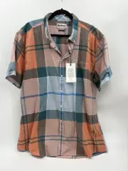 Barbour Holm Men's Short Sleeve Button Up Shirt XXL 2XL Madras Plaid Blue Orange