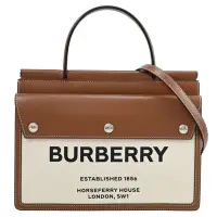 在飛比找Yahoo奇摩購物中心優惠-BURBERRY Title Bag 新版小牛皮拼接帆布手提