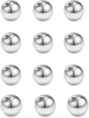 [NORO OLO] 12PCS-1.2mm(16G) Replacement Surgical Steel Labret Earring 3mm Silver Plain Balls for Externally Threaded Steel Bar