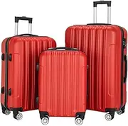 [Rieort] Portable Luggage 3-Piece Set of Expandable Suitcases Carry On Luggage Large-Capacity Suitcase Anti-Pressure Hard Shell Luggage Red Exquisite