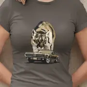 68 Cougar Unisex Jersey Tee, Gold 1968 Mercury Cougar with cat backdrop