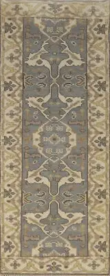 Authentic Hand-Knotted Oushak Indian Runner Rug Carpet 3x8 ft