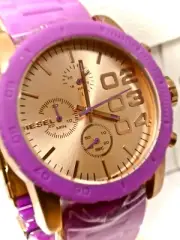 Diesel DZ5361 Women's Chrono Watch Purple Silicone Band,Gold-Tone Dial .