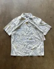 Vintage Quicksilver Men's Short Sleeve Button Up Shirt Size M Cream Light Blue