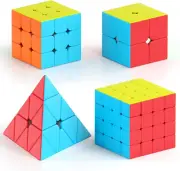 Speed Cube Set Puzzle Cube Bundle of 2X2 3X3 4X4 Pyramid Stickerless Game Toys