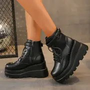 Women's Fall/Winter Ankle Boots Flat Platform Non Slip Solid Color Black Casual
