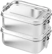 2 Pcs Stainless Steel Bento Box Adult 550ML Reusable Metal Lunch Container Portable Snack Box with Lock Design for Easy Carrying Ideal for Outdoor Picnics and Prevents Spills