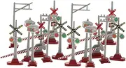 2 Sets Miniature Railroad Crossing Signs: Toy Train Accessories with Traffic Signs and Signal Lights - Model Railroad Scenery and Sand Table Decoration