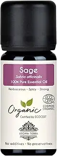 Aroma Tierra Sage Essential Oil (France) - - 100% Pure, Natural, Certified Organic by ECOCERT - 10ml