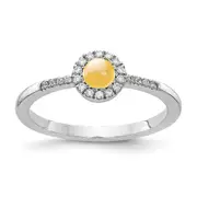 14k White Gold Real Diamond u0026 Cabochon Citrine Ring