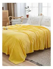 [SOGA] Throw Blanket Warm Cozy Striped Pattern Thin Flannel Coverlet Fleece Bed Sofa Comforter in Yellow