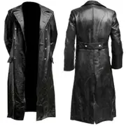 German Classic Officer Ww2 Military Uniform Black Leather Trench Coat L