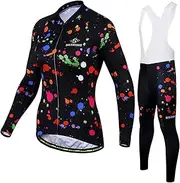 [LMKIJNB] Womens Cycling Jersey Long Sleeves Set Bicycle Clothing Sportswear Biking Suit Tights Bib Pants Spring Autumn Moisture Wicking UV Protection 3D Gel Padded MTB Outdoor Windproof P-12,G,Large