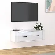 High Gloss White TV Cabinet, Living Room Entertainment Center with Storage, Media Shelf, Wall Mounted for Bedroom Furniture, Modern Table Stands