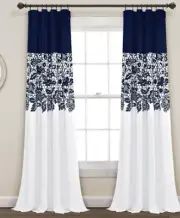 95 x 52 Estate Garden Print Light Filtering Window Curtain Panels, Navy-Set Of 2