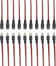 DIANN 10 Pairs DC Power Plug Pigtail Cable 2.1mm x 5.5mm Male Female Barrel Jack Connector Cord with Bare Wire for Security CCTV Parking Camera Car Monitor Surveillance